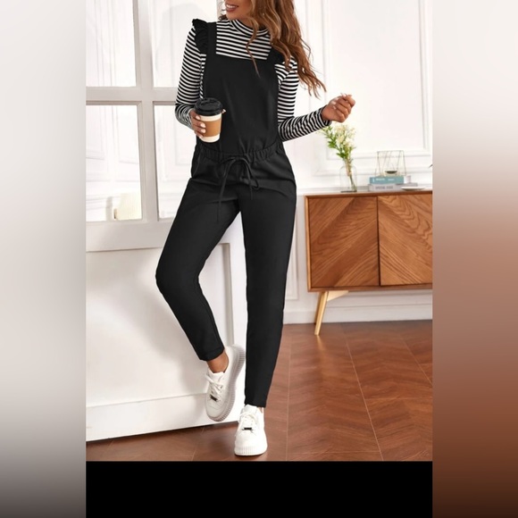 SHEIN Maternity Ruffle Trim Drawstring Jumpsuit - Black Medium - Picture 5 of 8